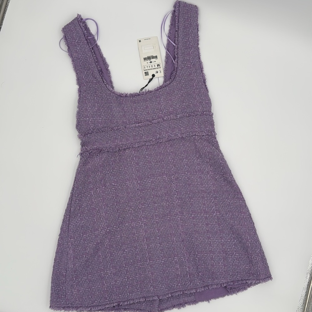 ZARA Lilac Purple Tweed Rhinestone Button Mini Dress Size Medium NWT/EUC - Picture 6 of 9
